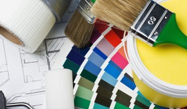 painting supplies with colour samples
