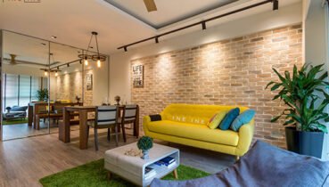 Yellow sofa brick wall design interior space