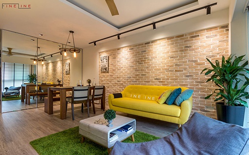 Yellow sofa brick wall design interior space